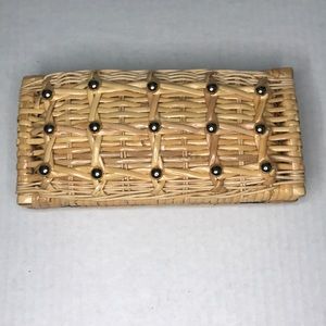 Kate Spade Wicker straw Clutch Bag Purse gold